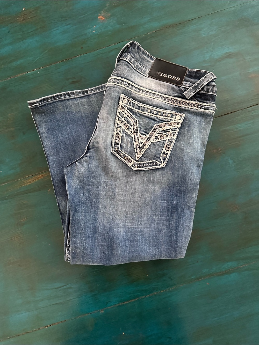 VIGOSS Women's Capri Blue Boot Cut Jeans with Embroidered Back Pocket